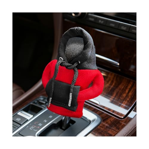 Car Gear Shift Hoodie, Mini Funny Fashionable Hooded Clothing Vehicle Gear Shift Knob Cover Stick Protector, Cute Automotive Shifter Decoration, Universal for SUV Sedan Truck (Red/Black) - color: Red/Black