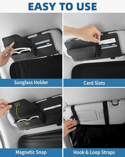 Car Visor Extender Sun Blocker, Polarized Sun Visor for Car with Multi-Functional Storage Pocket, Anti Glare Sun Visor Extension Blocker for Cars, SUVs & Vans (Black)