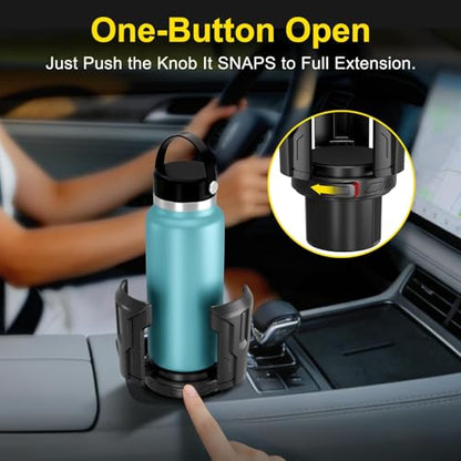 Cup Holder Expander (Adjustable Holder & Base, Auto-Fit Hold, One Button Open), Car Cup Holder Expander for Yeti, Hydro Flask, Nalgene, Owala, Bottles in 2.6"- 4.8" (Black, 1 Pack) - color: Black, size: 1 Pack
