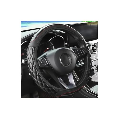 Carbon Fiber Car Steering Wheel Cover, Leather Breathable Non-Slip 14.5-15 Inch Vehicle Steering Wheel Protector, Auto Interior Protection Accessories, Universal for SUV Sedan Truck(Black) - color: Black