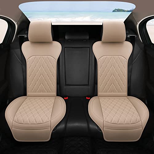 Sanwom Universal Front Leather Car Seat Covers 2 Pcs Luxury Seat Covers, Anti-Slip Waterproof Auto Driver Cushions Fit SUV Pickup Van Sedan, Chevy Silverado GMC Sierra Dodge Ram Tacoma Ford - color: Beige Yellow-FRONT PAIR