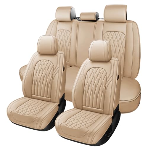 WELLDO Car Seat Covers Full Set, Leather Seat Covers for Cars, Car Seat Protector Waterproof, Non-Slip Car Interior Covers Full Set Universal Automotive Seat Covers for Most Cars SUVs, Beige - color: Beige, size: Full Set