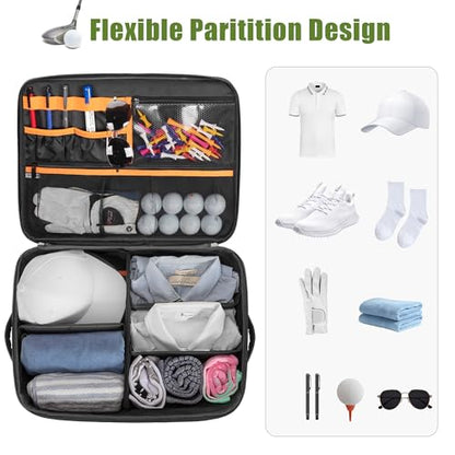 PGmoon 2 Layer Golf Trunk Organizer, Golf Car Storage Organizer with Individual Ventilated Compartment for 2 Pairs Shoes, Golf Car Locker for Balls, Clothes, Tees, Gloves, Accessories
