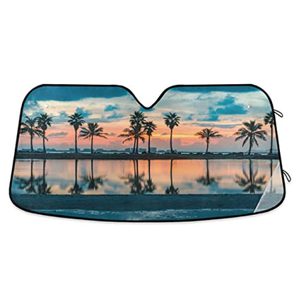 Beach Palm Windshield Sun Shade - Foldable Car Front Window Sunshades for Most Sedans SUV Truck - Blocks UV Rays and Keeps Your Vehicle Cool, 55*27.6inch - color: Beach Palm, size: 55*27.6inch