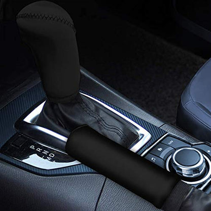 KEIAHUAN Black Car Gear Shift Knob Cover & Handbrake Cover Stretch 2 pcs/Set for Women Men Gift Soild Color - color: Black
