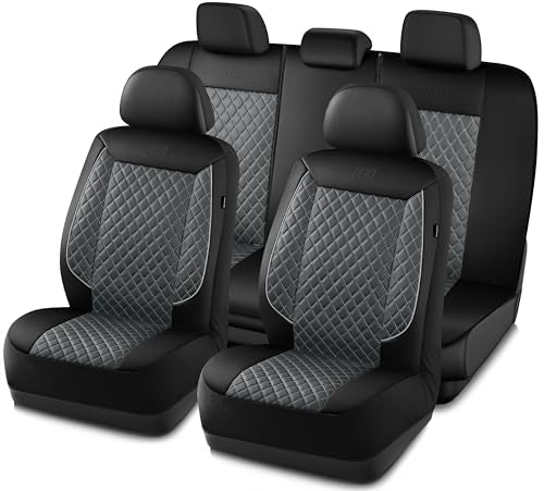 Skechers Car Seat Covers,Piping Luxury Faux Seat Covers,Waterproof Anti Slip Car Seat Protector Full Set,Car Accessories Airbag Universal Fit for Most Cars,Vans,Trucks,SUV,Gray - color: Black and Gray, size: Full Set