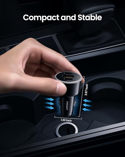 PISEN 60W USB C Car Charger - Car Phone Charger Adapter PD30W & QC3.0 Fast Charging, Car USB Charger Multi Port, Cigarette Lighter USB Charger, Car Charger with LED for iPhone 17/16/15/14/13/12 Series