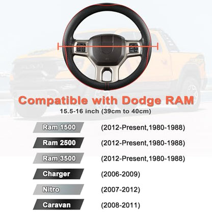 West Llama Customized Auto Car Steering Wheel Cover for Dodge RAM 1500 2500 3500, 15.5-16 inch (Black+Red Line-Large Size) - color: D-Black+Red, size: Large Size (15 ½''-16'')