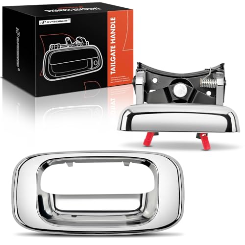 A-Premium - Tailgate Handle & Bezel Assembly - Compatible with 1999-2007 Chevy Silverado GMC Sierra 1500 2500 3500 - Chrome Finish Handle w/Rod Clips - Replace# 15997911, 15228539, 15228541, 15228540 - color: Chrome, size: Tailgate Handle & Bezel