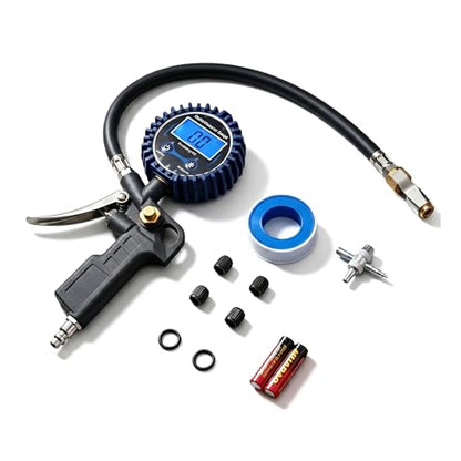 Digital Tire Pressure Gauge with Inflator, 3-250 PSI Air Chuck & Compressor Accessories Heavy Duty with Quick Connect Coupler, 0.1 Display Resolution