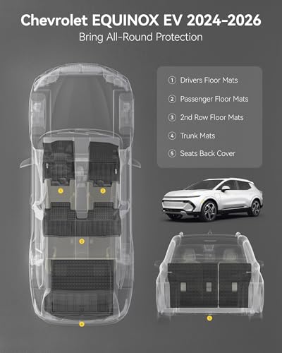 3W Floor Mats & Seat Back Mats & Cargo Liner for Chevrolet Chevy Equinox EV (Not Fit Gasoline) 2024-2025 2026, All Weather TPE Custom Fit Full Set Car Floor Mats, Black - size: Chevy Equinox EV 2024-2025 Full Set