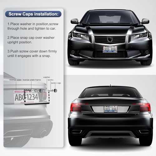 QUANQIUFEI 2 Pack License Plate Frames, Stainless Steel Car License Plate Cover Car Accessories with Screw Caps (Grey and Black) - color: Grey and Black