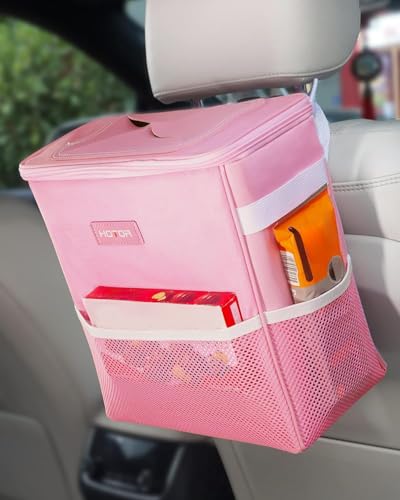 HOTOR Car Trash Can with Lid and Storage Pockets - 100% Leak-Proof Organizer, Waterproof Garbage Can, Multipurpose Trash Bin for Car, 2 Gallons, Pink - color: Pink, size: 2 Gallons