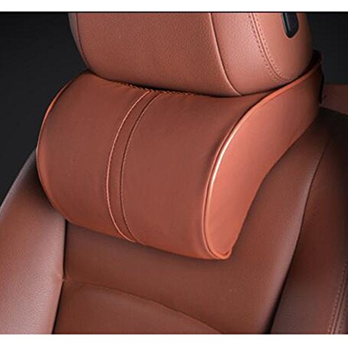 Car Seat Neck Pillow Headrest Head Support Pillow Cushion Pad Soft Memory Foam PU Soft Leather Comfortable with Adjustable Strap - color: Brown