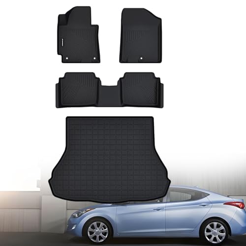 Floor Mats for 2011-2015 2016 Hyundai Elantra (Not Fit GT & Touring) & Cargo Mat, TPE All Weather Protection Car 1st & 2nd Row Floor Liners with Trunk Mat Full Set Accessories,Black - size: For 2011-2016 Elantra
