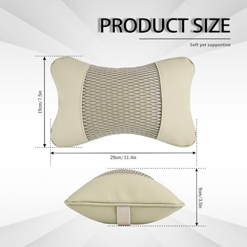 2 Pack Car Neck Pillow Soft Breathable Mesh Headrest Pillows for Driving Support, Universal Fit for Most Car Seats Decor Accessories（Off White）