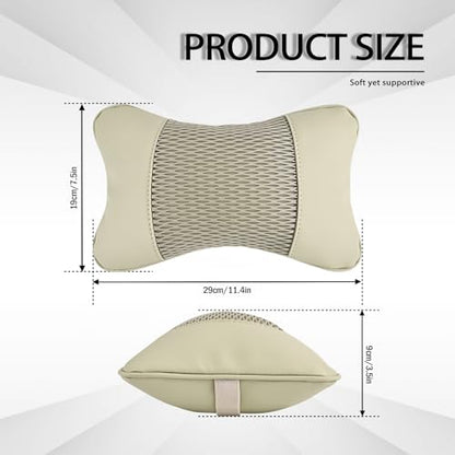 2 Pack Car Neck Pillow Soft Breathable Mesh Headrest Pillows for Driving Support, Universal Fit for Most Car Seats Decor Accessories（Off White）