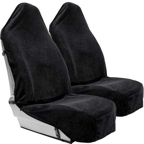 Season Guard Terry Cloth Sweat Towel Seat Cover; Carseat Towel Protector; Great for Gym Workout; Waterproof; Universal Fit for Car SUV Van Truck; EZ fit; Non Slip Grip; Machine Washable; 2pc Black - color: 2pcs Front Black