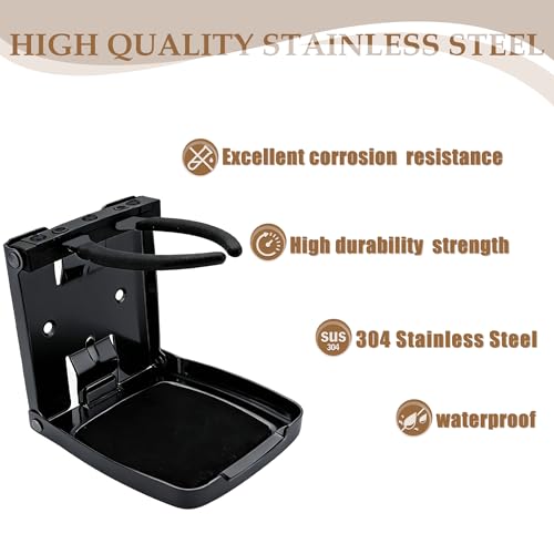 Folding Boat Cup Holder,304 Stainless Steel Cup Holder Adjustable with Shockproof & Silent Design,Universal for Car/Boat/RV/Yacht/Truck - color: 2 Pack (Black)