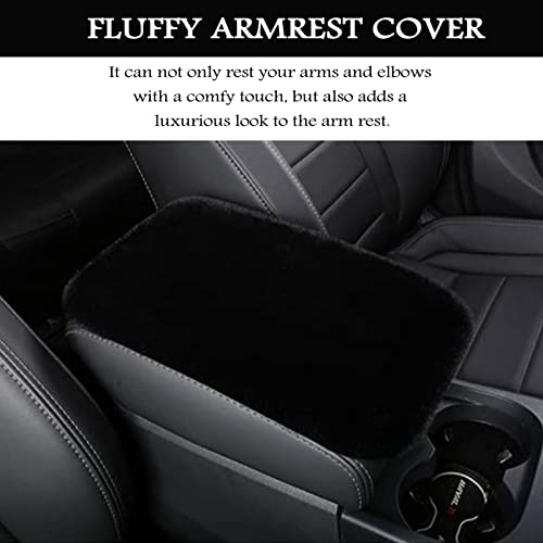 Fluffy Furry Armrest Cover for Car, Auto Center Console Cover Pad Car Soft Console Pad Wool Fur Armrest Seat Box Cover Protector Universal Fit for Most Vehicle, SUV (Black) - color: Black