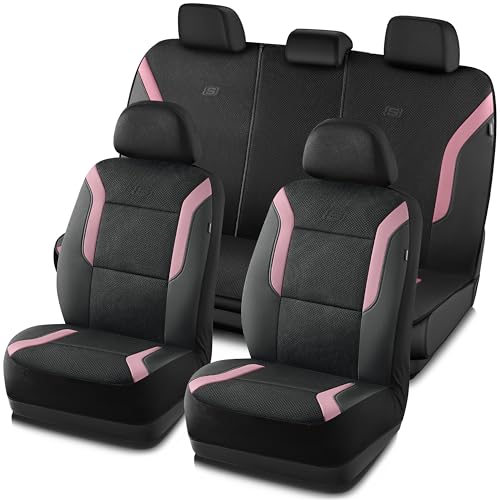 Skechers Memory Foam Car Seat Covers, Air Cool Mesh Thick Seat Covers, Car Seat Full Sets, Airbag Compatible, Automotive Comfort Protection for Most Cars,Vans,Trucks, SUVs,Pink - color: Black/Pink, size: Full Set