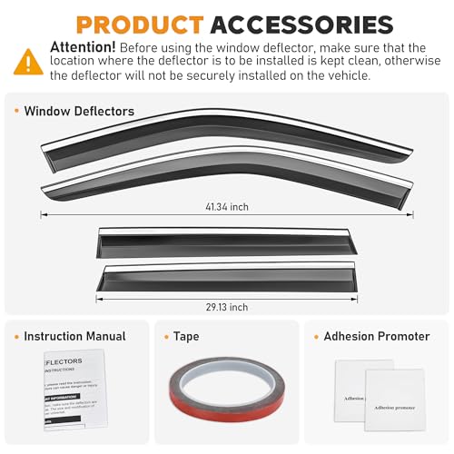 Shatterproof Taped-On Window Deflectors for Jeep Grand Cherokee 2011-2021 with Chrome Trim, Rain Guards, Window Visors for Car, Vent Deflector, 4pcs - size: For 2011-2021 Grand Cherokee