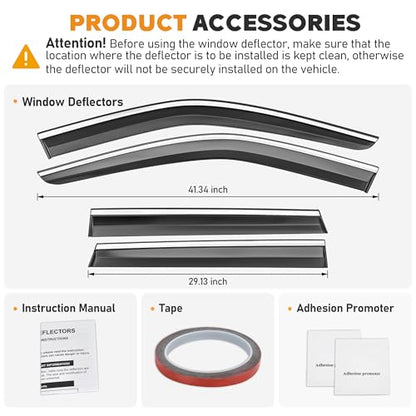 Shatterproof Taped-On Window Deflectors for Jeep Grand Cherokee 2011-2021 with Chrome Trim, Rain Guards, Window Visors for Car, Vent Deflector, 4pcs - size: For 2011-2021 Grand Cherokee