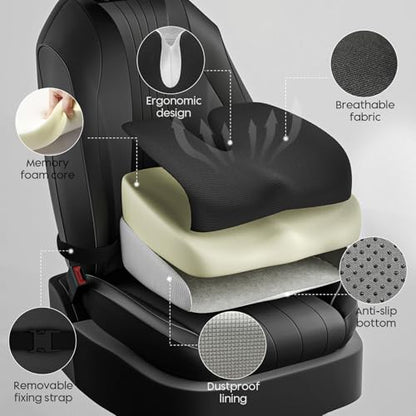 Adult Car Booster Seat Cushion - Memory Foam Car Seat Wedge Cushion - Coccyx Cushion for Tailbone Pain - Driver Seat 3 Inch Height Boost Cushion - for Cars, Trucks, Home & Office Chairs, Black - color: Black
