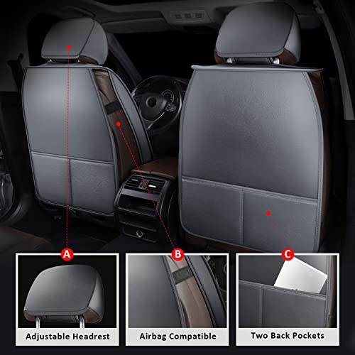 MIROZO Car Seat Covers Full Set - Leather Seat Covers Grey Breathable Vehicle Cushion Cover Fit for Most Sedan, Truck and SUV (Gray) - color: Gray, size: 5PCS Full Set