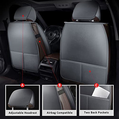 MIROZO Car Seat Covers Full Set - Leather Seat Covers Grey Breathable Vehicle Cushion Cover Fit for Most Sedan, Truck and SUV (Gray) - color: Gray, size: 5PCS Full Set