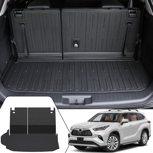 Cargo Mat with Backrest Mat for 2020-2024 2025 2026 Toyota Highlander Car Mat Accessories(Both Hybrid and Gas), TPE All Weather Cargo Liner with SeatBack Cover(Highlander-2 in 1 Trunk Mat) - size: Highlander-Cargo Mat with Backrest Mats