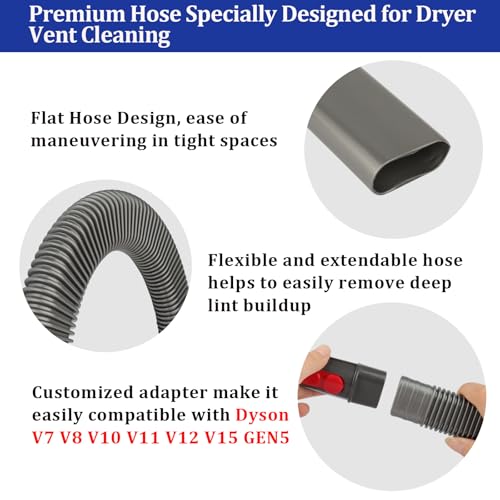Dryer Vent Lint Removal Tool Vacuum Attachments Hose for Dyson GEN 5 V15 V12 V11 V10 V8 V7 Detect Outsize Slim Absolute Cyclone Vacuum Cleaner Dryer Cleaner Kit Nozzle Crevice Flexible Hose - style: Dryer Hose Gray