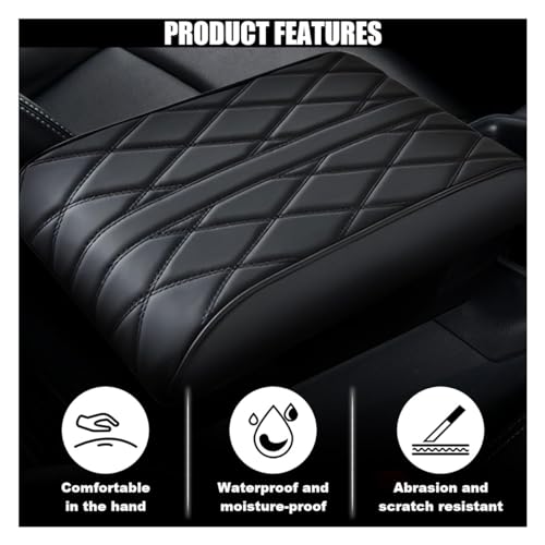 Car Center Console Cover Pad, Leather Auto Console Arm Rest Cover, Waterproof Car Armrest Seat Box Cushion Protector, Memory Foam Armrest Pillow for Most Cars - color: Black