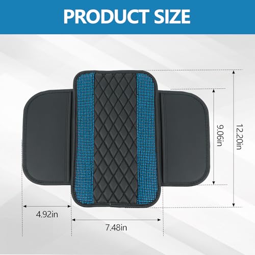 Bling Leather Car Center Console Cover, 12.2"×7.48" Crystal Rhinestone Automotive Arm Rest Cover with Side Pockets, Universal Vehicle Armrest Protector, Interior Car Accessories (Sky Blue) - color: Sky Blue