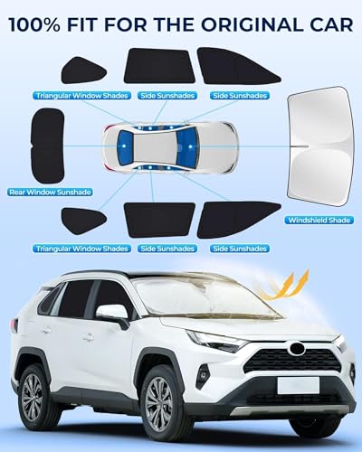 for Toyota RAV4 2019-2025 Car Window Shades, 8pcs Privacy Sun Shade Set for Front Windshield Side and Rear Windows, Full Window Covers Keeps Vehicle Cool for Camping Napping - size: Fit for Toyota Rav4 2019-2025