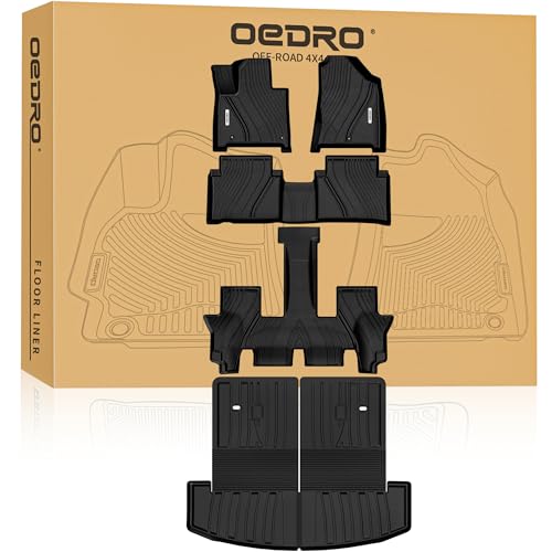 OEDRO Floor Mats & Trunk Mat with Backrest Fit for 2024-2026 Hyundai Santa Fe Hybrid Calligraphy/SE/SEL/Limited 6&7 Seat, All Weather TPE Floor Liners for Santa Fe Accessories, Car Mats Full Set Black - style: 24-26 Santa Fe Hybrid Full Mats Set & Backres