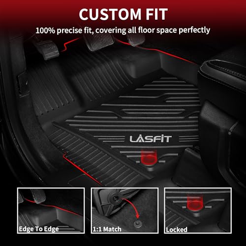 LASFIT Floor Mats for Ford F-150 2021-2026 | F150 Lightning 2022-2025 SuperCrew (Rear w/Fold Flat Storage) Carpet Floor All Weather Car Liners TPE Truck Mats - 1st and 2nd Row, 3pcs Black - style: 1) F-150 SuperCrew| 21-26 | 2Rows w/ Fold Storage