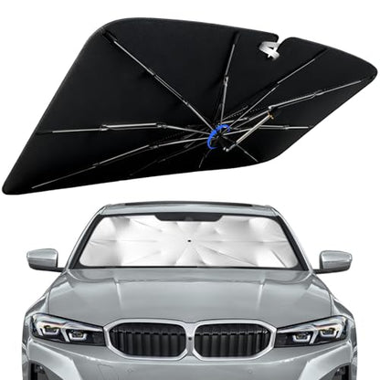 Windshield Sun Shade for BMW 3 Series 2019-2026 with 360° Rotating Shaft, Custom Fit Umbrella Sunshade for UV Blocking, Interior Heat Protection, Easy Storage - size: Fit for BMW 3 Series 2019-2026