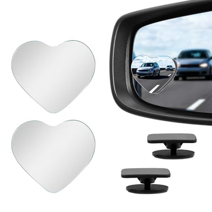 2 PCS Car Blind Spot Mirror, HD Frameless Convex Glass Angle Adjustable, Self-adhesive Back Auxiliary Reverse Mirror Wide Angle Side Mirrors Universal Car Exterior Accessories (Heart) - size: Heart