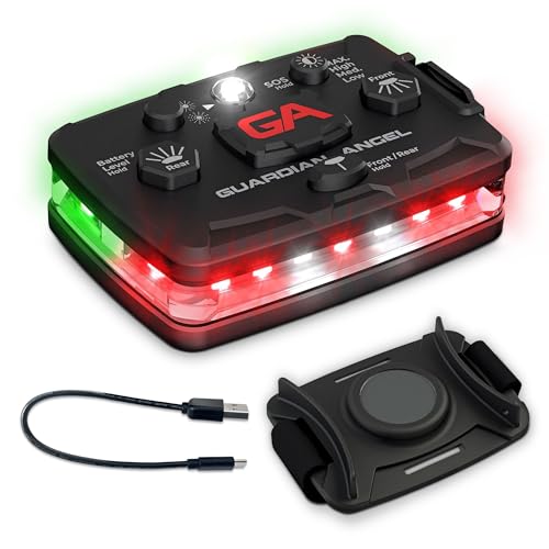 Guardian Angel Elite Series Safety Light (Red Front & Green Rear) - Rechargeable, Magnetic, Hands-Free Wearable/Mountable LED Light for Fire, Roadside, Security, Wireless Boat Navigation - color: Red/Green, size: 1-Pack