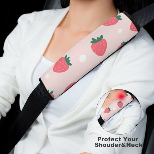 Men's Car Belt Covers 2PCS Fashion Cushion Pad Car Shoulder Strap Harness Pad Cute Pink Strawberry Polka Dot - color: Color356