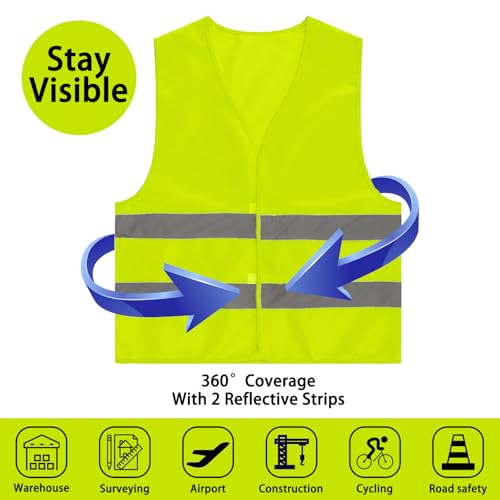 Hao Zhu 2 Pack Hi Vis Safety Vests with 2 Reflective Stripes,for Traffic Work, Running, Surveyor and Guard Construction Vest - color: Green