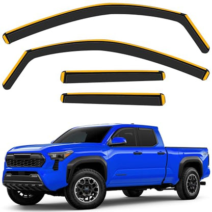 Shatterproof in-Channel Rain Guards for Toyota Tacoma 2024-2026 Double Cab, Clip-on Window Deflectors Vent Window Visors Rain Sun Wind Guards Shade Deflectors, 4 pcs - size: For Tacoma Double Cab 2024-2026