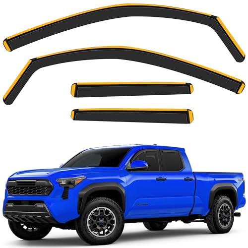 Shatterproof in-Channel Rain Guards for Toyota Tacoma 2024-2026 Double Cab, Clip-on Window Deflectors Vent Window Visors Rain Sun Wind Guards Shade Deflectors, 4 pcs - size: For Tacoma Double Cab 2024-2026