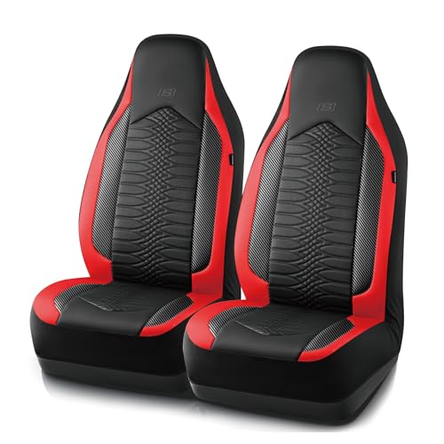 Skechers Memory Foam Car Seat Covers, Leather High Back Seat Covers Quilting Design,Waterproof Sports Car Seat Covers Front Seats,Airbag Compatible, Universal Fit for Most Cars, SUVs,Trucks,Red - color: Black and Red, size: Front Seats Only