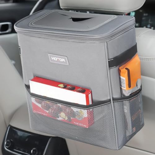 HOTOR 3 Gallons Car Trash Can, Ultra Large Capacity Organizer and Storage with Adjustable Straps & Magnetic Snaps, Waterproof Car Accessory for Interior Car Stuff Storage, Gray - color: Gray, size: 3 Gallons