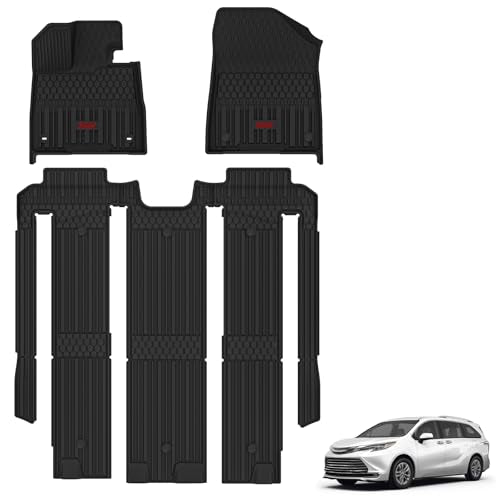 3W Floor Mats Fit Toyota Sienna 2021-2026(Only for 7 Seat), TPE All Weather Custom Fit Floor Liner for Sienna XLE/XSE/Limited/Woodland Edition 1-3rd Row with Red Accent (Not for Platinum Edition) - style: 1. Sienna 7 S|21-25|Floor Mats Red Accent