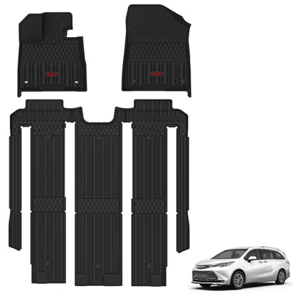 3W Floor Mats Fit Toyota Sienna 2021-2026(Only for 7 Seat), TPE All Weather Custom Fit Floor Liner for Sienna XLE/XSE/Limited/Woodland Edition 1-3rd Row with Red Accent (Not for Platinum Edition) - style: 1. Sienna 7 S|21-25|Floor Mats Red Accent
