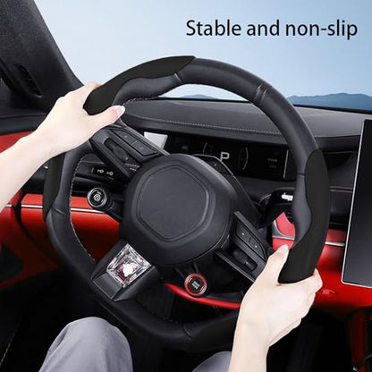 Car Steering Wheel Cover, Nappa Leather, Segmented, Anti-Slip, Odorless, Breathable, for General Motors, 14-15inch (Black) - color: Black