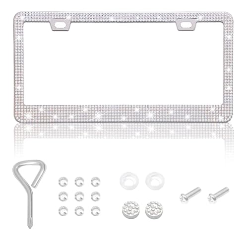 1 Pack Bling License Plate Frames, Bedazzled Sparkly Cute Water Diamond Stainless Steel，Car Accessories with Diamond Sparkle Glitter Caps，Suitable for Both Men and Women(White) - color: White, size: 1